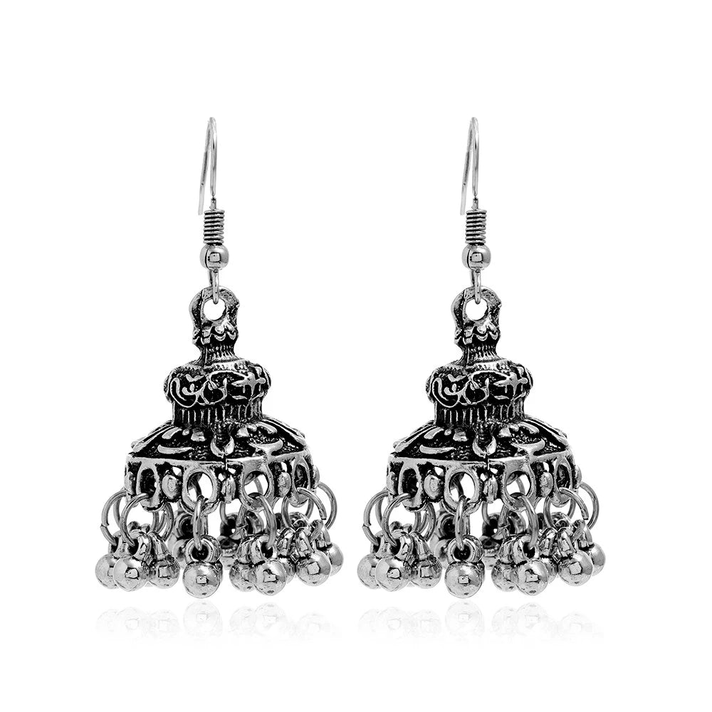Boho Vintage Jhumki Earrings – Indian Ethnic Bell Tassel Jewelry for Women