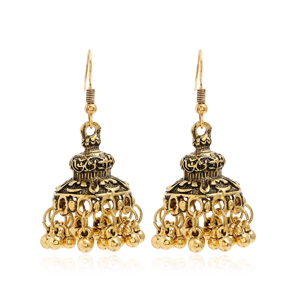 Boho Vintage Jhumki Earrings – Indian Ethnic Bell Tassel Jewelry for Women