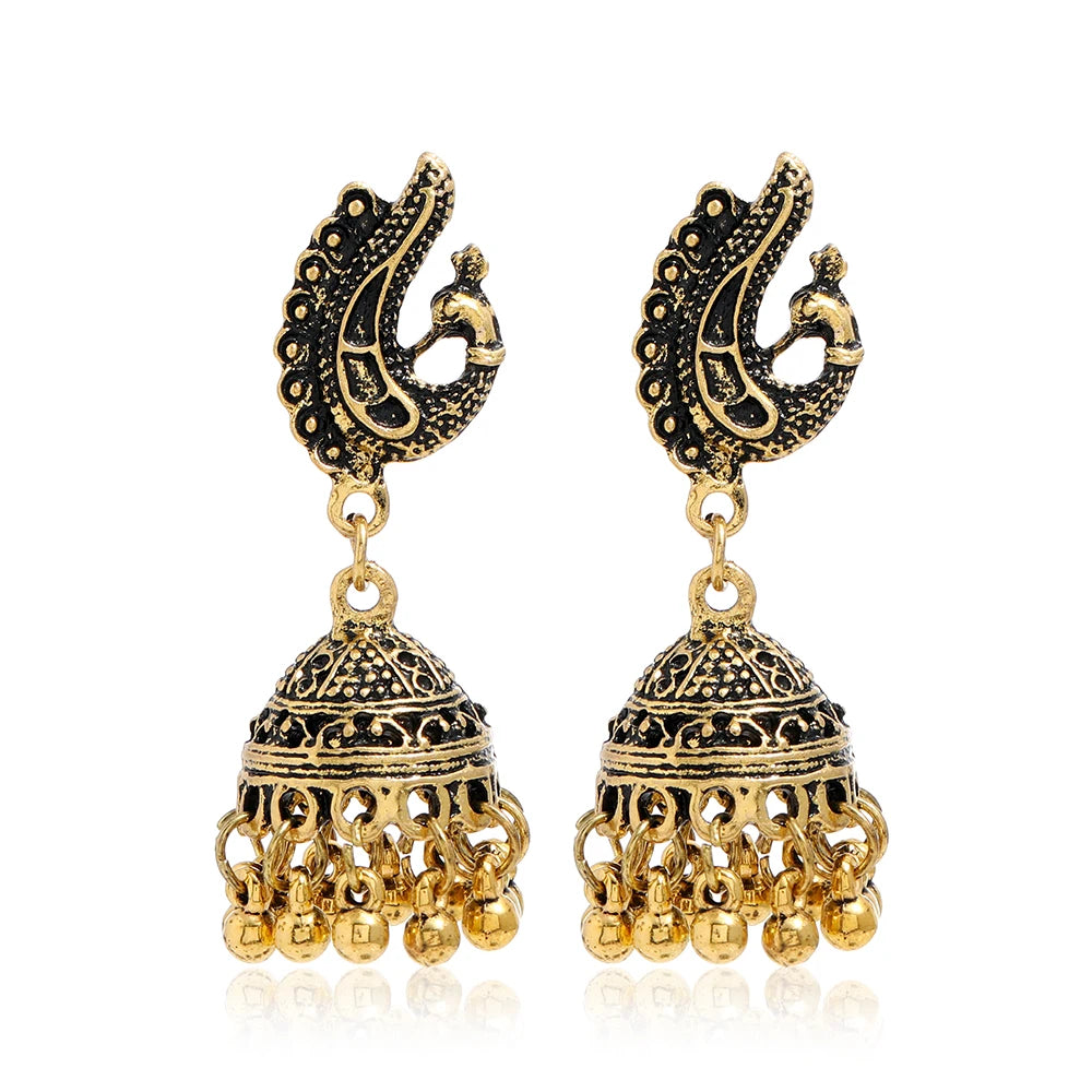 Boho Vintage Jhumki Earrings – Indian Ethnic Bell Tassel Jewelry for Women
