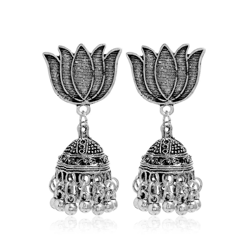 Boho Vintage Jhumki Earrings – Indian Ethnic Bell Tassel Jewelry for Women