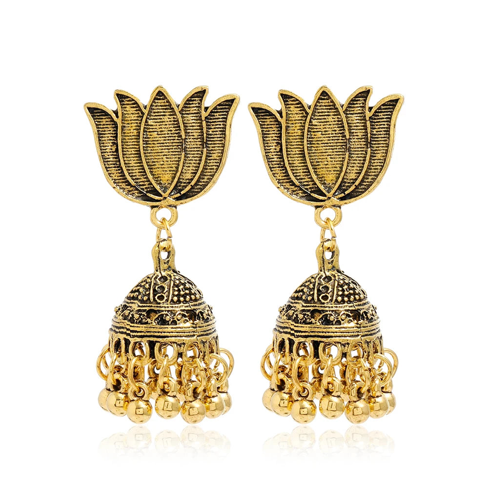 Boho Vintage Jhumki Earrings – Indian Ethnic Bell Tassel Jewelry for Women