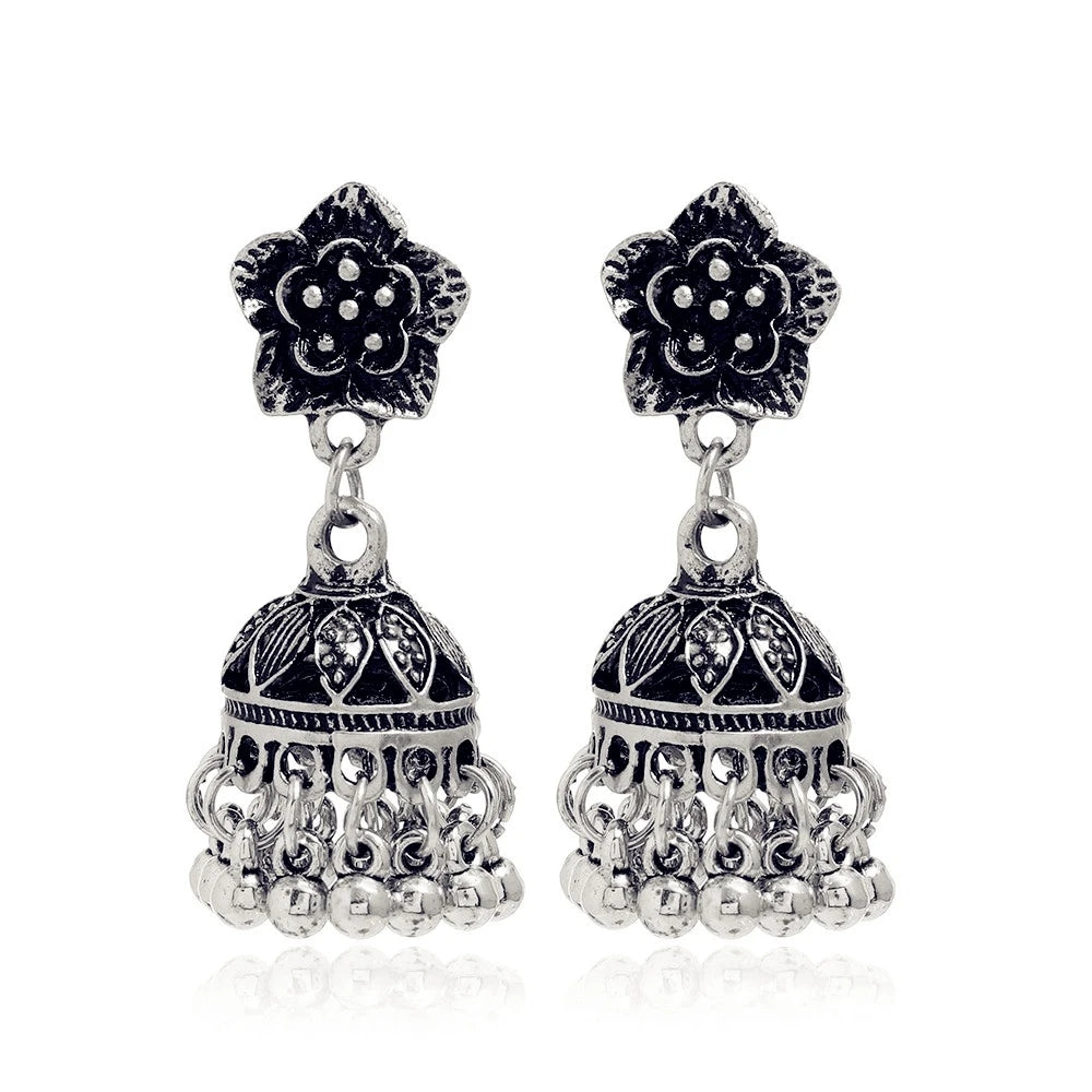 Boho Vintage Jhumki Earrings – Indian Ethnic Bell Tassel Jewelry for Women