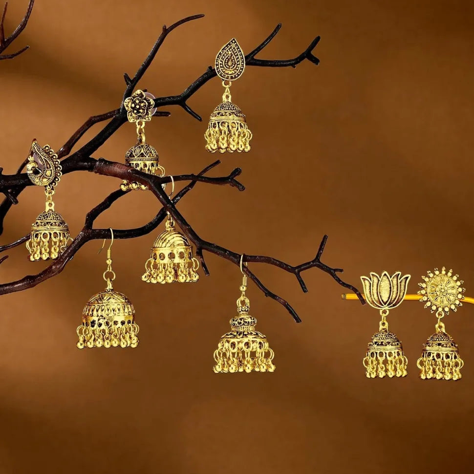 Boho Vintage Jhumki Earrings – Indian Ethnic Bell Tassel Jewelry for Women