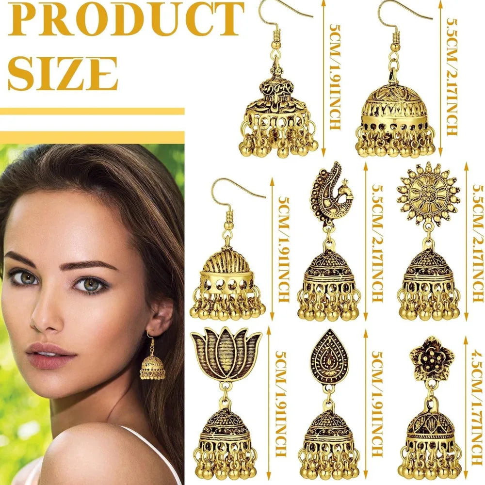 Boho Vintage Jhumki Earrings – Indian Ethnic Bell Tassel Jewelry for Women