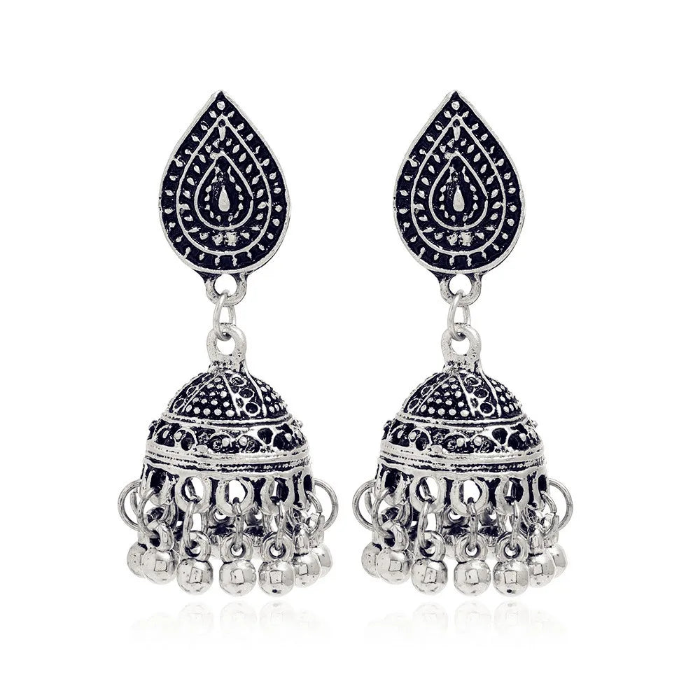 Boho Vintage Jhumki Earrings – Indian Ethnic Bell Tassel Jewelry for Women