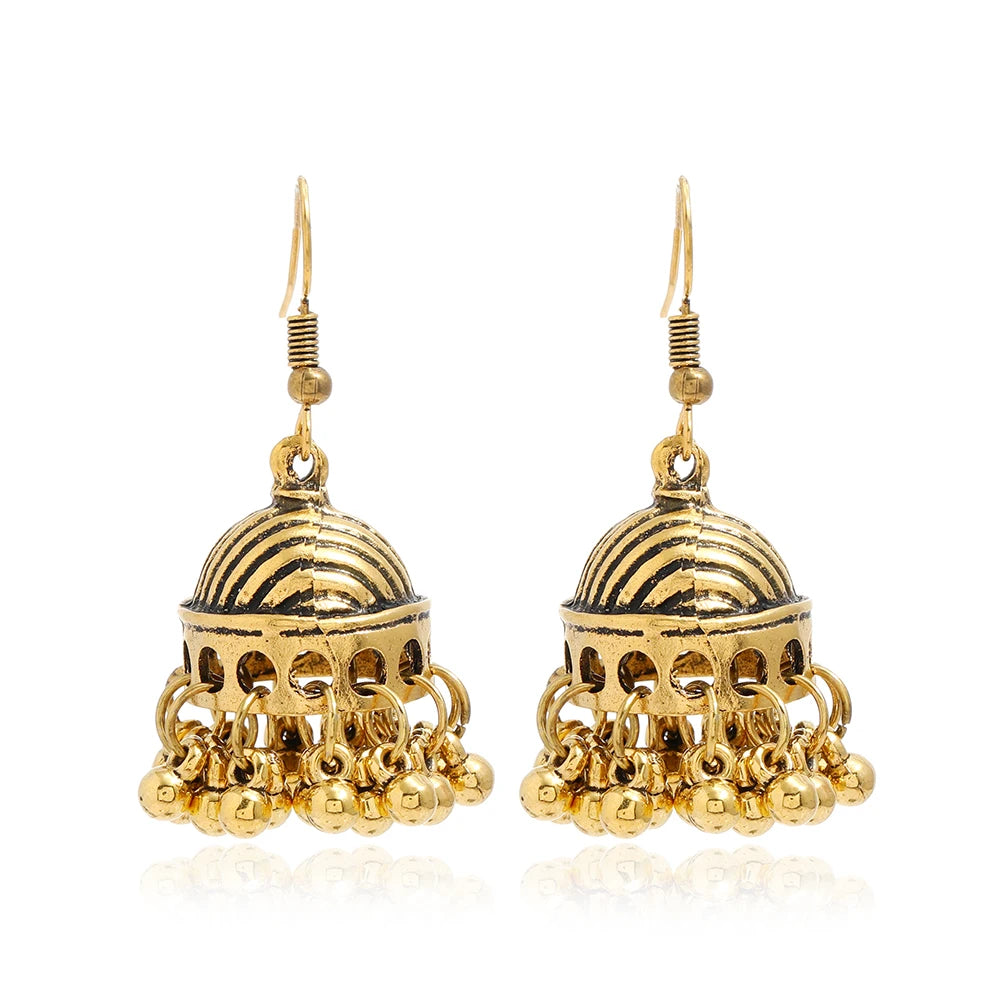Boho Vintage Jhumki Earrings – Indian Ethnic Bell Tassel Jewelry for Women