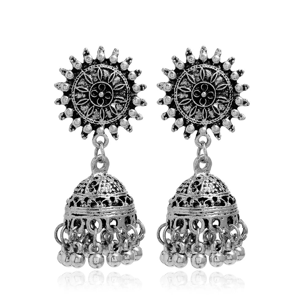 Boho Vintage Jhumki Earrings – Indian Ethnic Bell Tassel Jewelry for Women