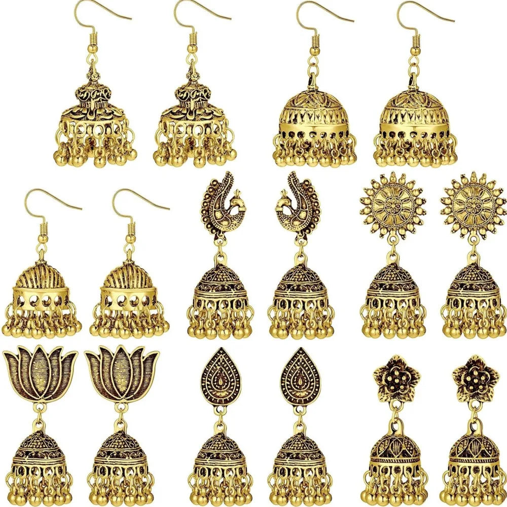 Boho Vintage Jhumki Earrings – Indian Ethnic Bell Tassel Jewelry for Women