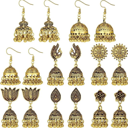 Boho Vintage Jhumki Earrings – Indian Ethnic Bell Tassel Jewelry for Women