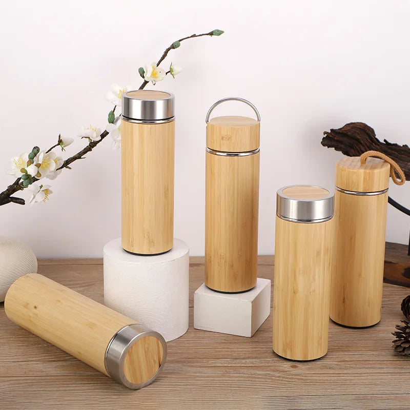 Eco-Friendly Bamboo Water Bottle - Variant  2  – Stainless Steel Inner, 350ml