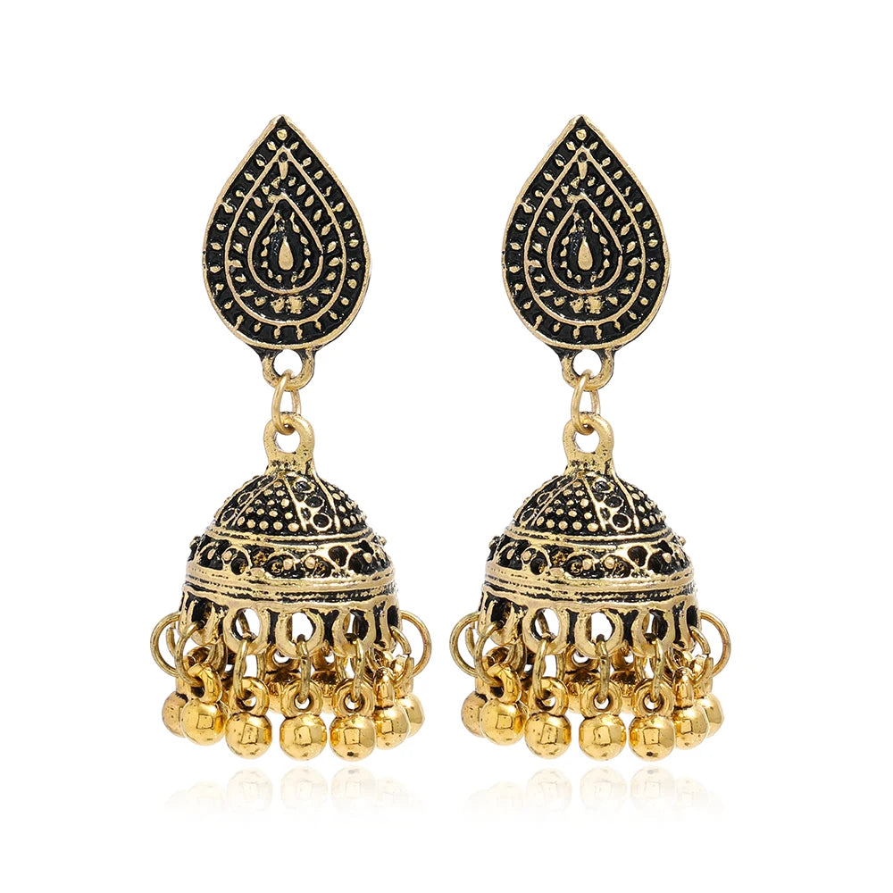 Boho Vintage Jhumki Earrings – Indian Ethnic Bell Tassel Jewelry for Women