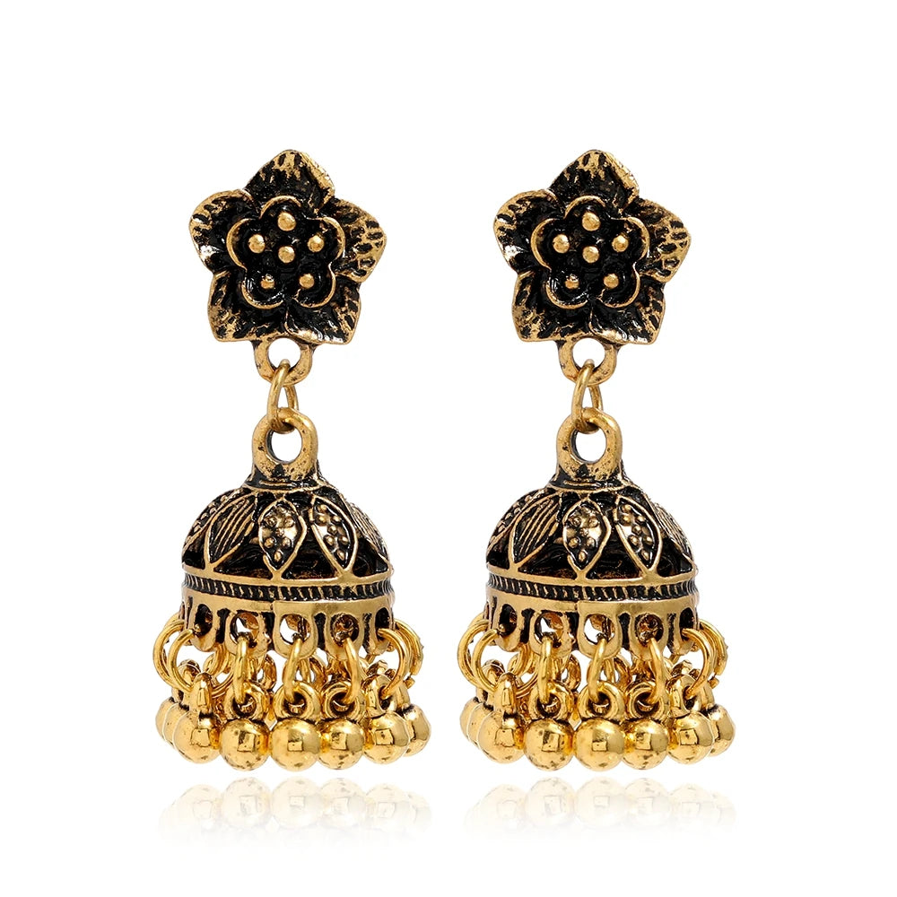 Boho Vintage Jhumki Earrings – Indian Ethnic Bell Tassel Jewelry for Women