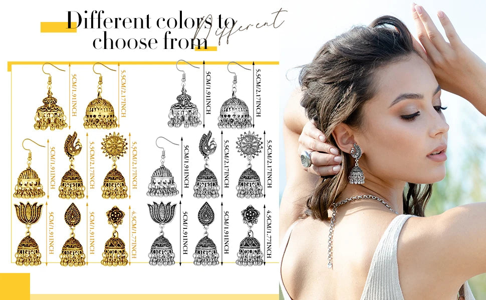 Boho Vintage Jhumki Earrings – Indian Ethnic Bell Tassel Jewelry for Women