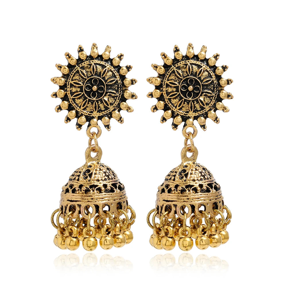Boho Vintage Jhumki Earrings – Indian Ethnic Bell Tassel Jewelry for Women