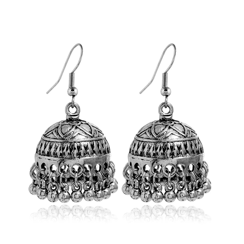 Boho Vintage Jhumki Earrings – Indian Ethnic Bell Tassel Jewelry for Women