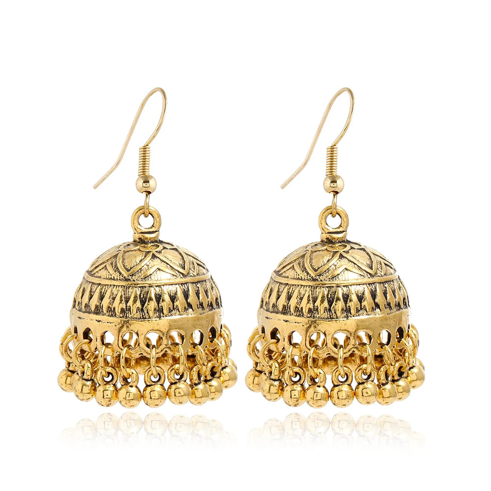 Boho Vintage Jhumki Earrings – Indian Ethnic Bell Tassel Jewelry for Women